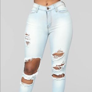 FashionNova Beach Bum Light Wash Ripped Jeans